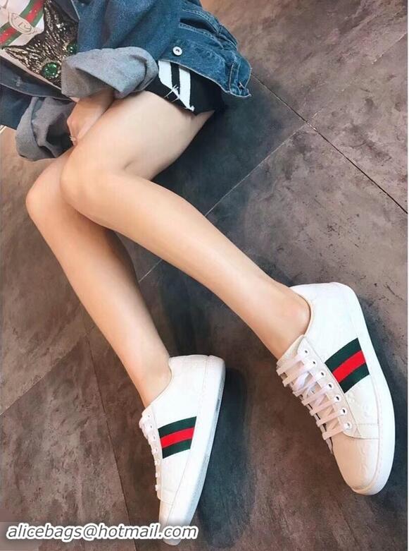 Promotion Gucci Ace Leather Low-Top Lovers Sneakers Web Signature G81637 White