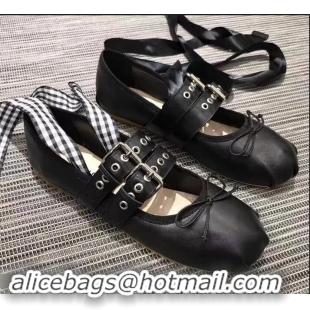 Trendy Design Miu Miu Leather Ballerinas With Belts 5F466A Black