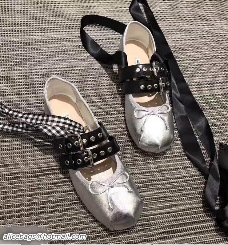 Inexpensive Miu Miu Leather Ballerinas With Belts 5F466A Silver