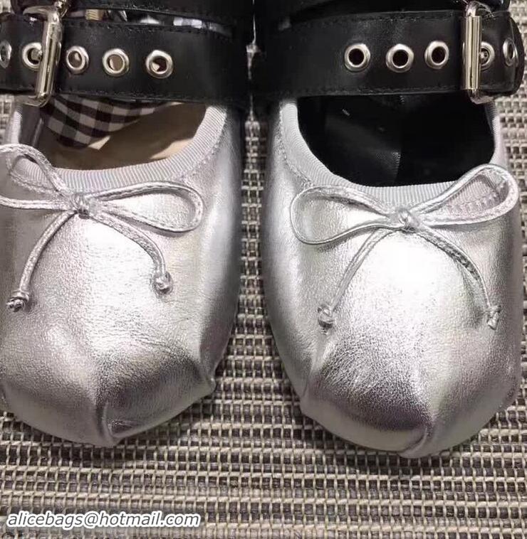 Inexpensive Miu Miu Leather Ballerinas With Belts 5F466A Silver