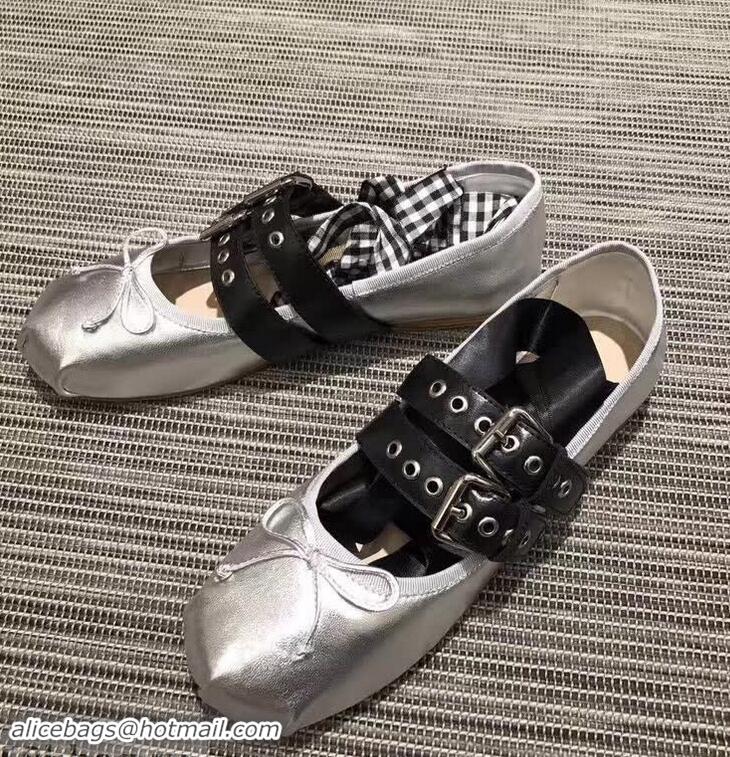 Inexpensive Miu Miu Leather Ballerinas With Belts 5F466A Silver