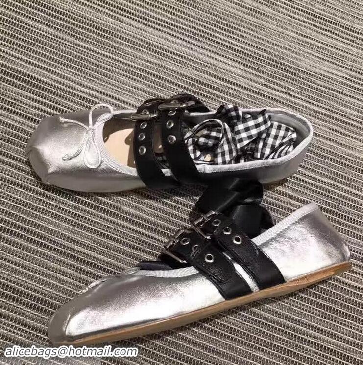 Inexpensive Miu Miu Leather Ballerinas With Belts 5F466A Silver