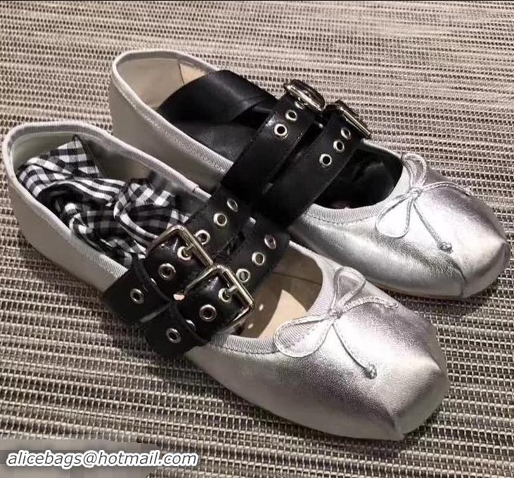 Inexpensive Miu Miu Leather Ballerinas With Belts 5F466A Silver