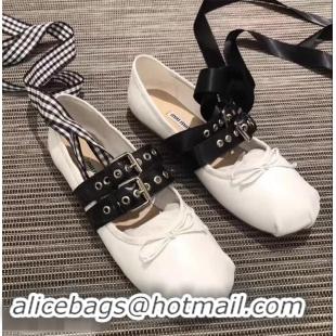 Buy Discount Miu Miu Leather Ballerinas With Belts 5F466A White