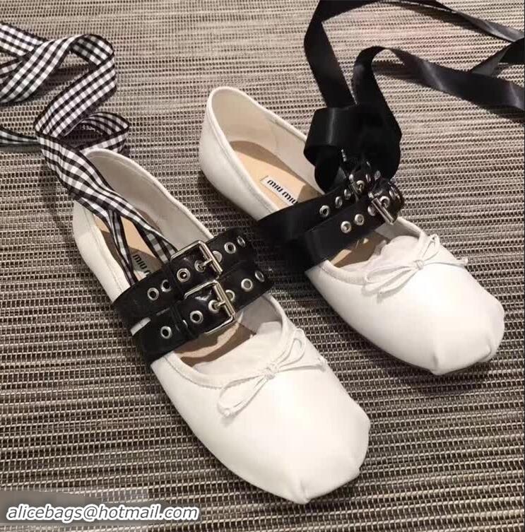 Buy Discount Miu Miu Leather Ballerinas With Belts 5F466A White