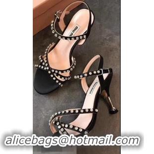 Promotion Miu Miu Satin Sandals 85mm Heel/Satin Sandals with Jeweled 65mm Heel MM8916 Black