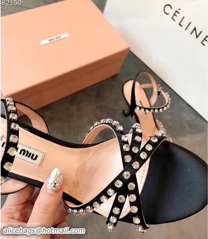 Promotion Miu Miu Satin Sandals 85mm Heel/Satin Sandals with Jeweled 65mm Heel MM8916 Black