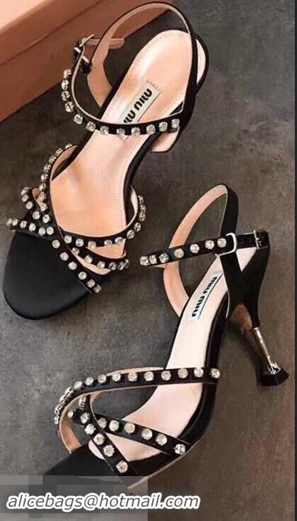 Promotion Miu Miu Satin Sandals 85mm Heel/Satin Sandals with Jeweled 65mm Heel MM8916 Black