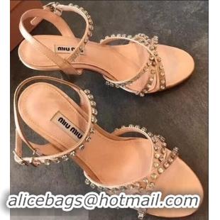 Super Quality Miu Miu Satin Sandals 85mm Heel/Satin Sandals with Jeweled 65mm Heel MM8917 Pink