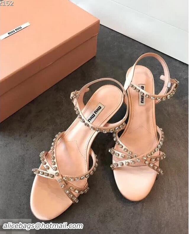 Super Quality Miu Miu Satin Sandals 85mm Heel/Satin Sandals with Jeweled 65mm Heel MM8917 Pink