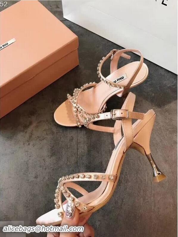 Super Quality Miu Miu Satin Sandals 85mm Heel/Satin Sandals with Jeweled 65mm Heel MM8917 Pink