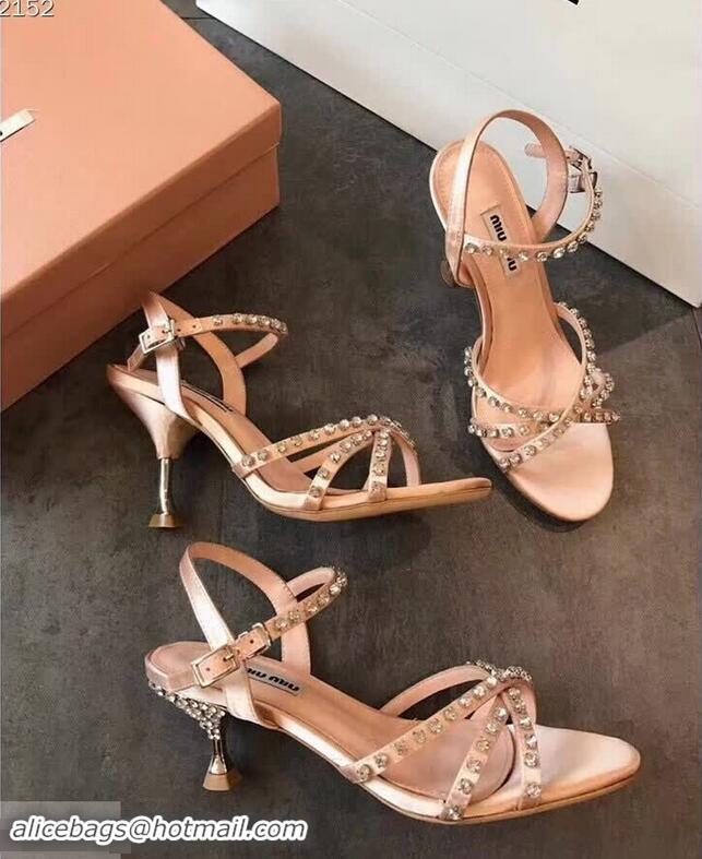 Super Quality Miu Miu Satin Sandals 85mm Heel/Satin Sandals with Jeweled 65mm Heel MM8917 Pink