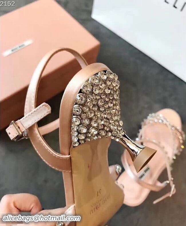 Super Quality Miu Miu Satin Sandals 85mm Heel/Satin Sandals with Jeweled 65mm Heel MM8917 Pink