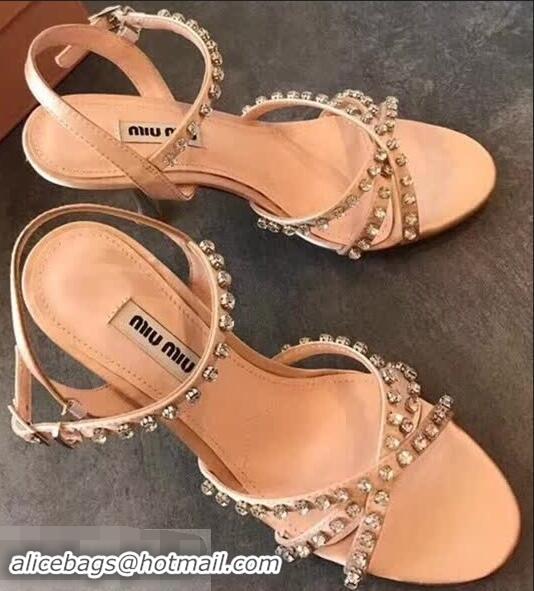 Super Quality Miu Miu Satin Sandals 85mm Heel/Satin Sandals with Jeweled 65mm Heel MM8917 Pink