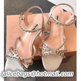 Shop Miu Miu Satin Sandals 85mm Heel/Satin Sandals with Jeweled 65mm Heel MM8917 Silver