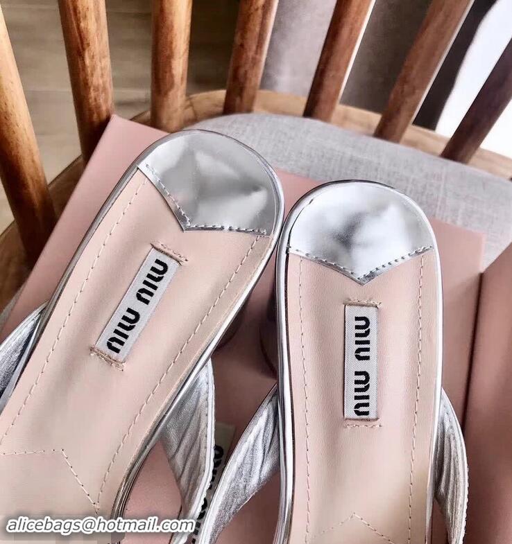 New Style Miu Miu Laminated Leather Sandals with Pearls 60mm Heel Y8128 Silver