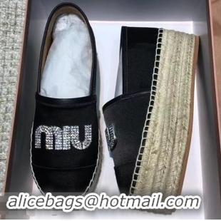 Trendy Design Miu Miu Velvet Crystal Logo Platform Espadrilles MM81001 Black