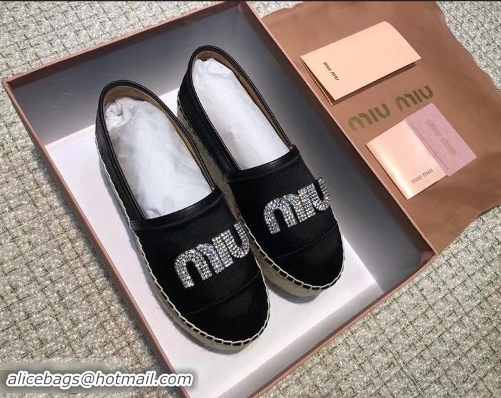 Trendy Design Miu Miu Velvet Crystal Logo Platform Espadrilles MM81001 Black