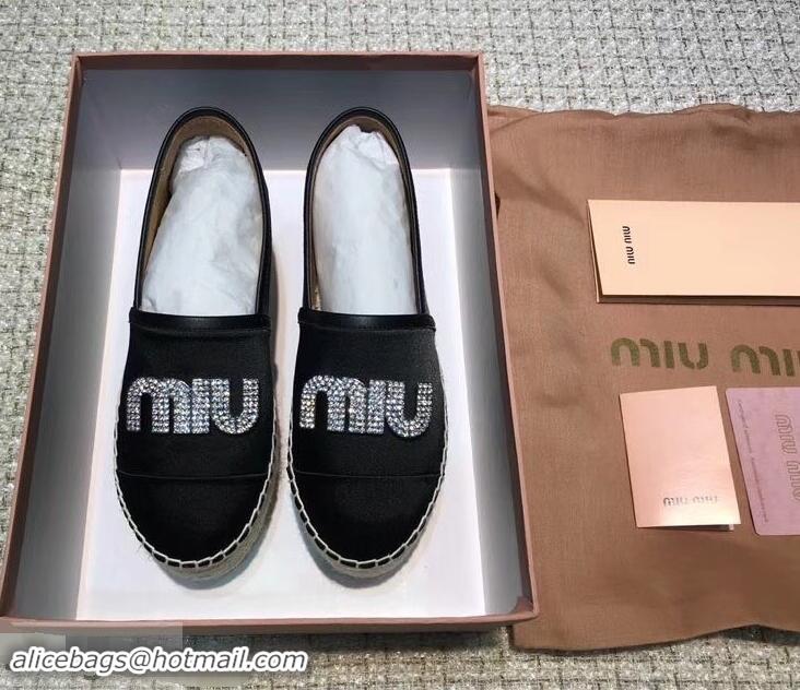 Trendy Design Miu Miu Velvet Crystal Logo Platform Espadrilles MM81001 Black