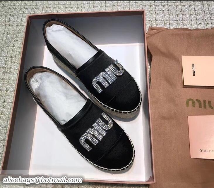 Trendy Design Miu Miu Velvet Crystal Logo Platform Espadrilles MM81001 Black