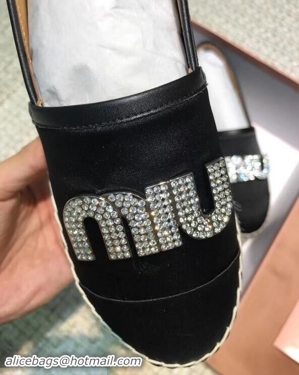 Trendy Design Miu Miu Velvet Crystal Logo Platform Espadrilles MM81001 Black