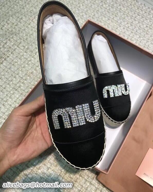 Trendy Design Miu Miu Velvet Crystal Logo Platform Espadrilles MM81001 Black