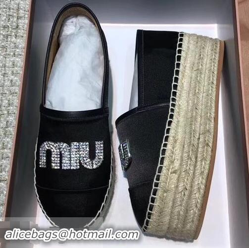 Trendy Design Miu Miu Velvet Crystal Logo Platform Espadrilles MM81001 Black