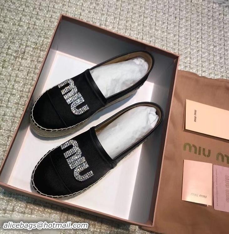 Trendy Design Miu Miu Velvet Crystal Logo Platform Espadrilles MM81001 Black