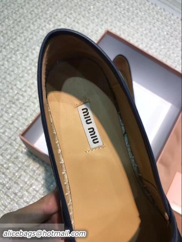 Good Product Miu Miu Velvet Crystal Logo Platform Espadrilles MM81001 Dark Blue