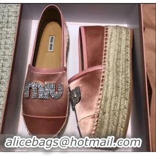 Noble Miu Miu Velvet Crystal Logo Platform Espadrilles MM81001 Nude Pink