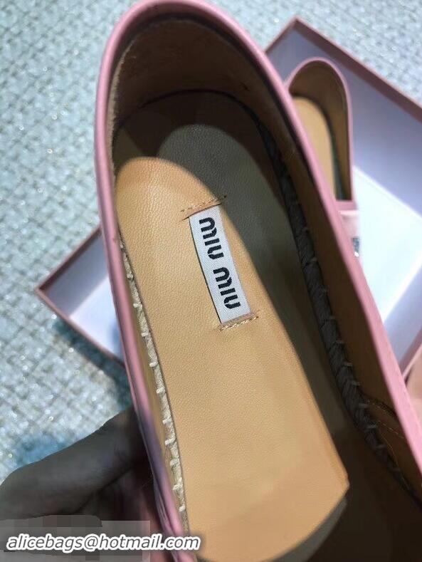 Noble Miu Miu Velvet Crystal Logo Platform Espadrilles MM81001 Nude Pink