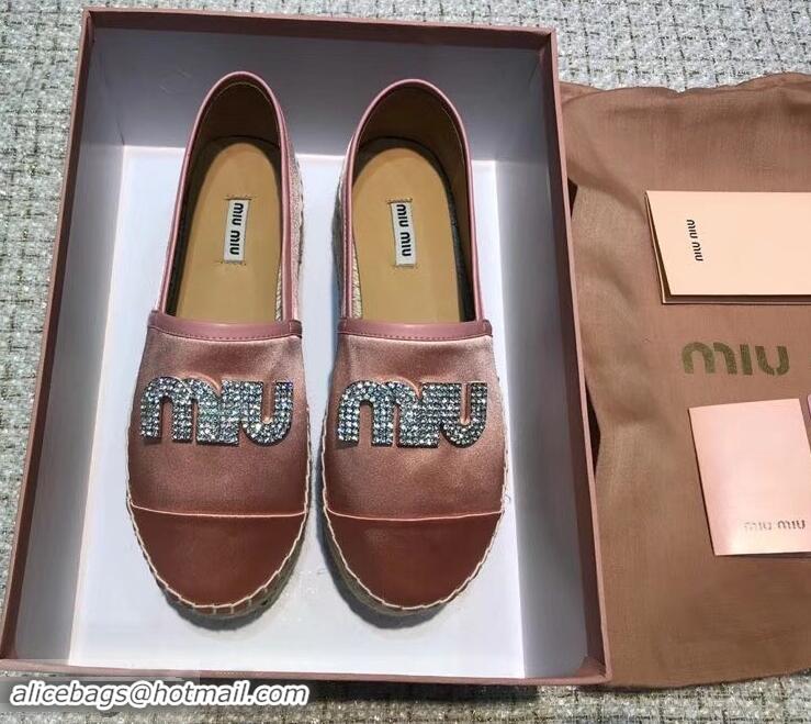 Noble Miu Miu Velvet Crystal Logo Platform Espadrilles MM81001 Nude Pink