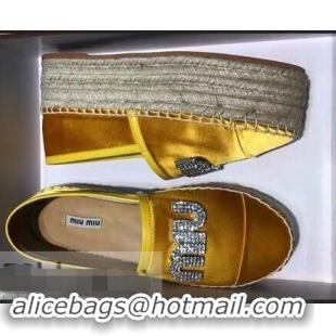 Well Crafted Miu Miu Velvet Crystal Logo Platform Espadrilles MM81001 Yellow