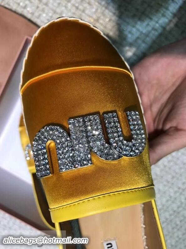 Well Crafted Miu Miu Velvet Crystal Logo Platform Espadrilles MM81001 Yellow