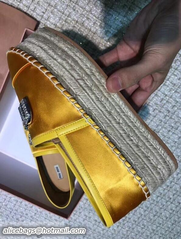 Well Crafted Miu Miu Velvet Crystal Logo Platform Espadrilles MM81001 Yellow