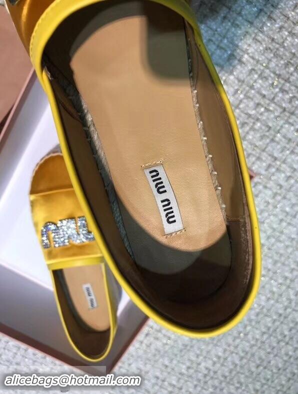 Well Crafted Miu Miu Velvet Crystal Logo Platform Espadrilles MM81001 Yellow