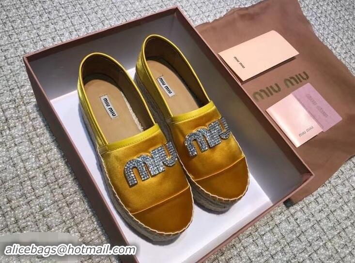 Well Crafted Miu Miu Velvet Crystal Logo Platform Espadrilles MM81001 Yellow