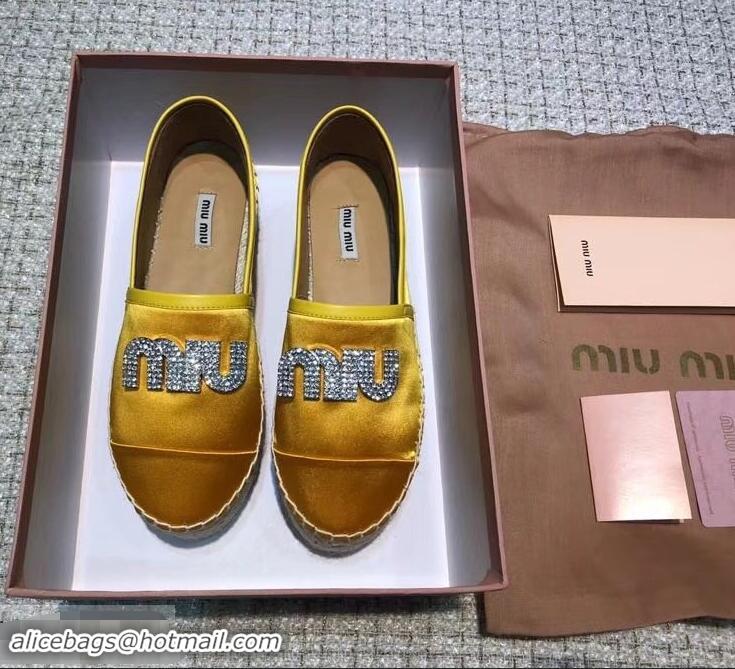 Well Crafted Miu Miu Velvet Crystal Logo Platform Espadrilles MM81001 Yellow