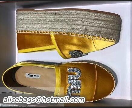 Well Crafted Miu Miu Velvet Crystal Logo Platform Espadrilles MM81001 Yellow