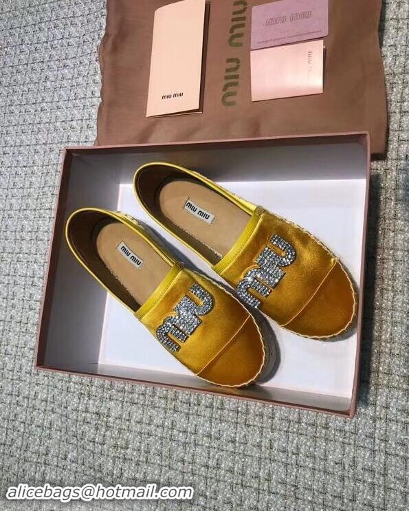 Well Crafted Miu Miu Velvet Crystal Logo Platform Espadrilles MM81001 Yellow