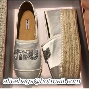 Unique Ladies Miu Miu Velvet Crystal Logo Platform Espadrilles MM81001 Silver