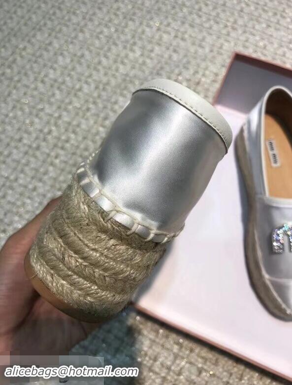 Unique Ladies Miu Miu Velvet Crystal Logo Platform Espadrilles MM81001 Silver