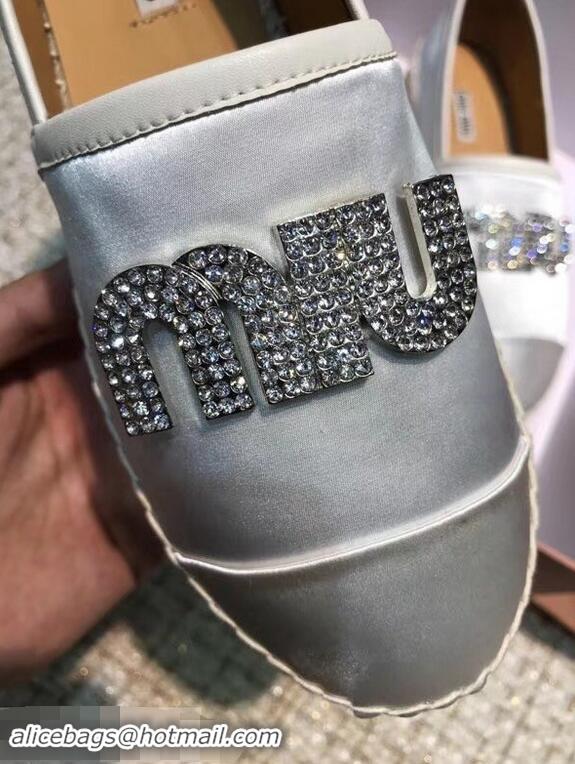 Unique Ladies Miu Miu Velvet Crystal Logo Platform Espadrilles MM81001 Silver