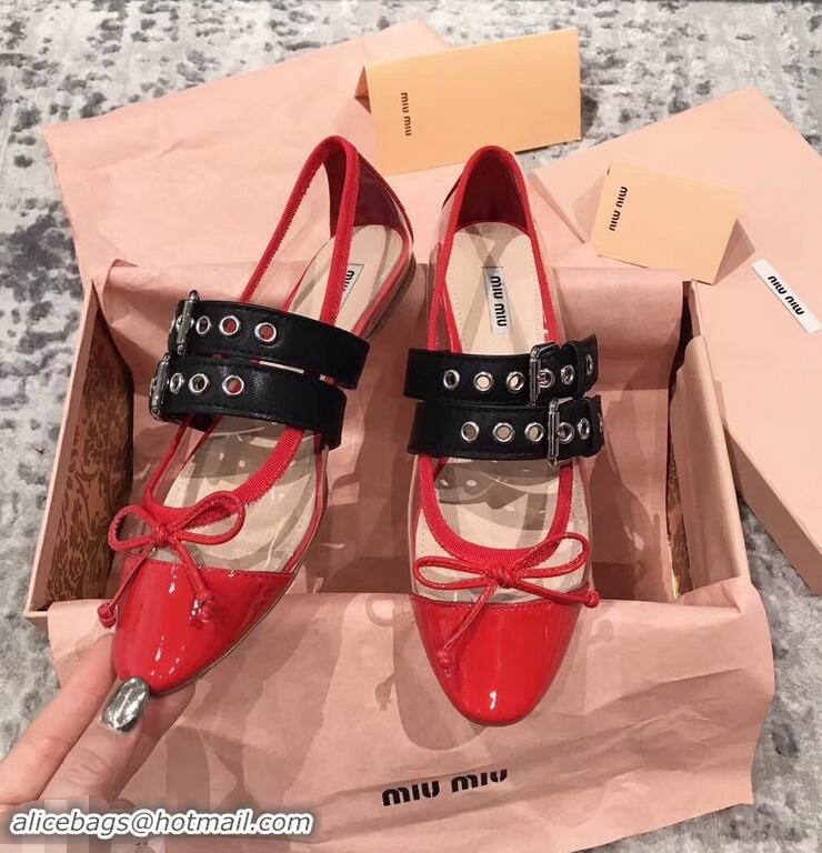 Buy Fashion Miu Miu PVC Ballerinas Flats In Patent Leather MM9019 Red