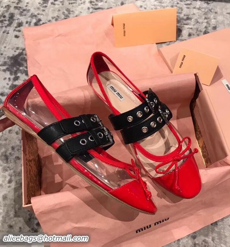 Buy Fashion Miu Miu PVC Ballerinas Flats In Patent Leather MM9019 Red