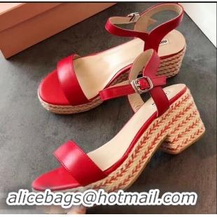 Lower Price Miu Miu Heel 7cm Cord Platform Sandals MM9521 Red 2019