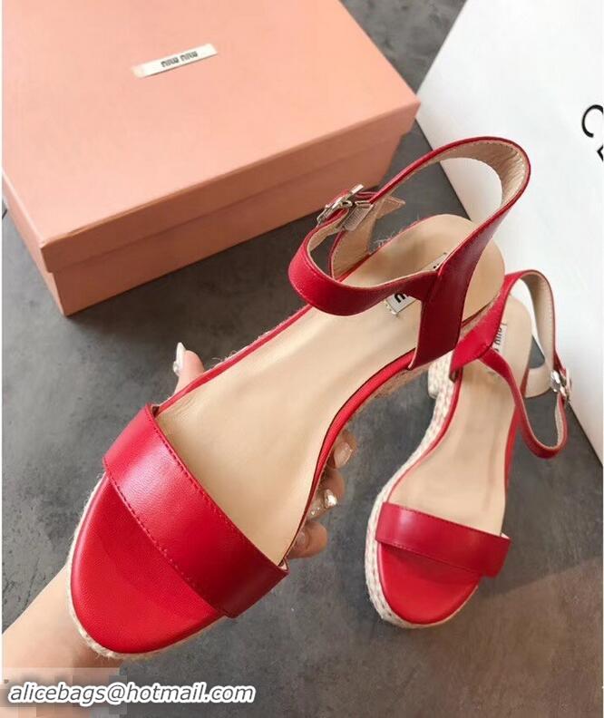 Lower Price Miu Miu Heel 7cm Cord Platform Sandals MM9521 Red 2019