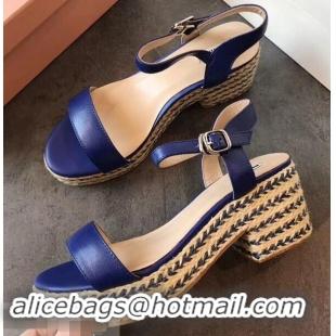 Top Design Miu Miu Heel 7cm Cord Platform Sandals MM9521 Blue 2019