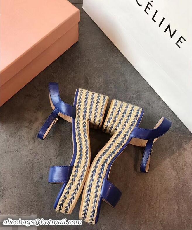 Top Design Miu Miu Heel 7cm Cord Platform Sandals MM9521 Blue 2019