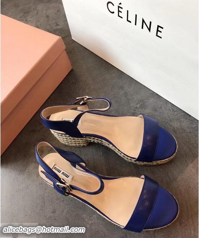 Top Design Miu Miu Heel 7cm Cord Platform Sandals MM9521 Blue 2019